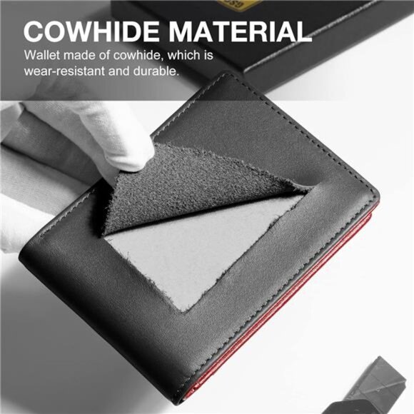 Minimalist Men Slim Wallet Leather Carbon Fiber Rfid Blocking Credit Card Holder - Picture 6 of 6